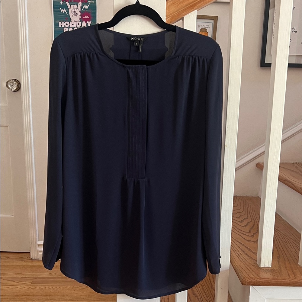 NIC + ZOE Blouse Size Small Navy Blue